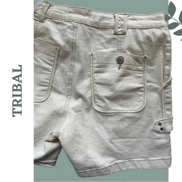Tribal Jeans Shorts Audrey Mid Rise Girlfriend Length 7" Cream Zipper Front - Picture 6 of 7